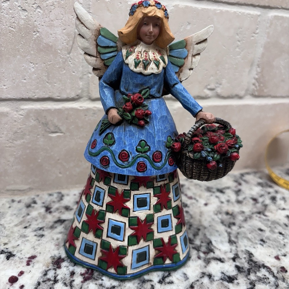 Jim Shore Heartwood Creek 2002 - 6" Angel with Basket of Roses Figurine #105169
